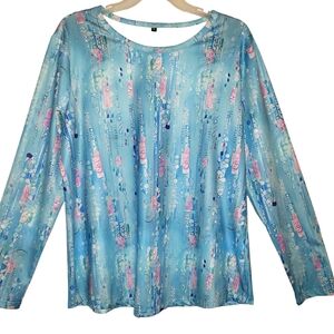 Shein women's XL geometric print polyester round collar pullover blouse. 4044